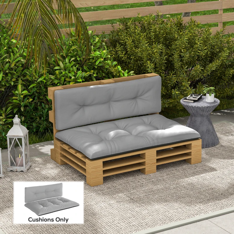 Outsunny 2 Seater Pallet Cushions Outdoor 3.9" Thick Replacement Cushions - Tufted Design for Garden, Patio, Light Gray