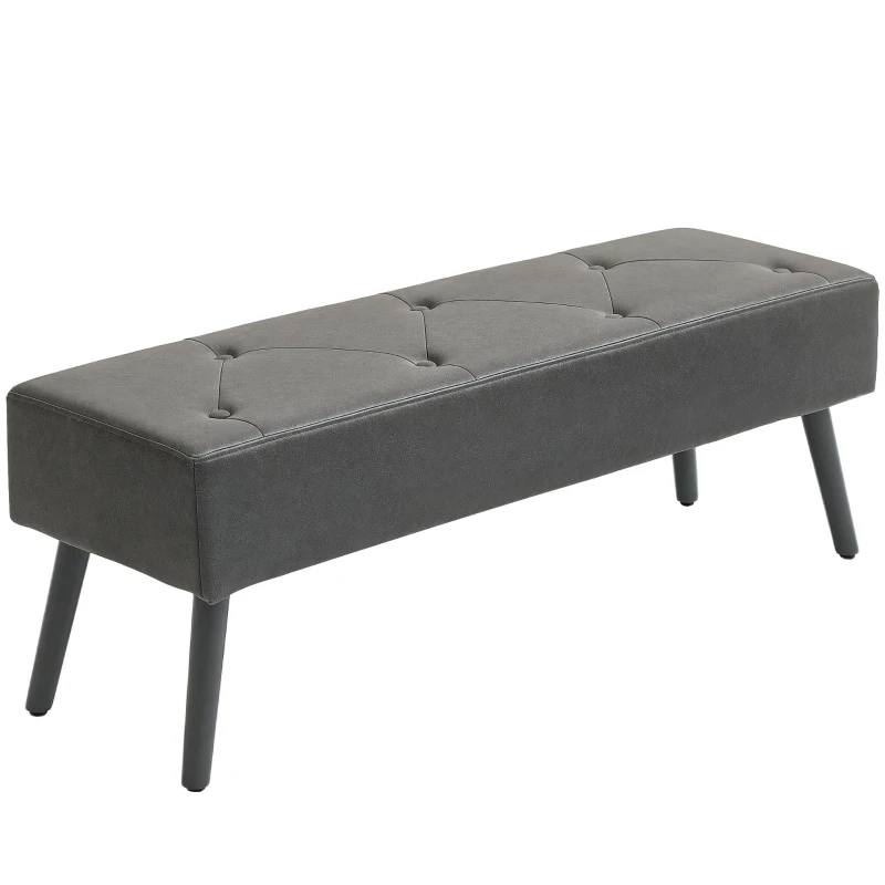 HOMCOM Bedroom Bench, End of Bed Bench with Button Tufted, PU Leather Upholstered Entryway Bench with Wood Legs, Grey