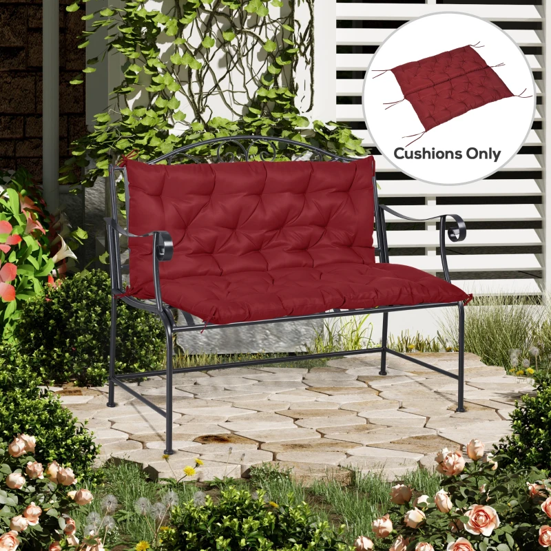 Outsunny 2 Seater Garden Bench Cushion, Thick Outdoor Non-Slip 2 Seater Soft Pad With Backrest for Garden Patio, 47" x 43" x 5", Wine Red