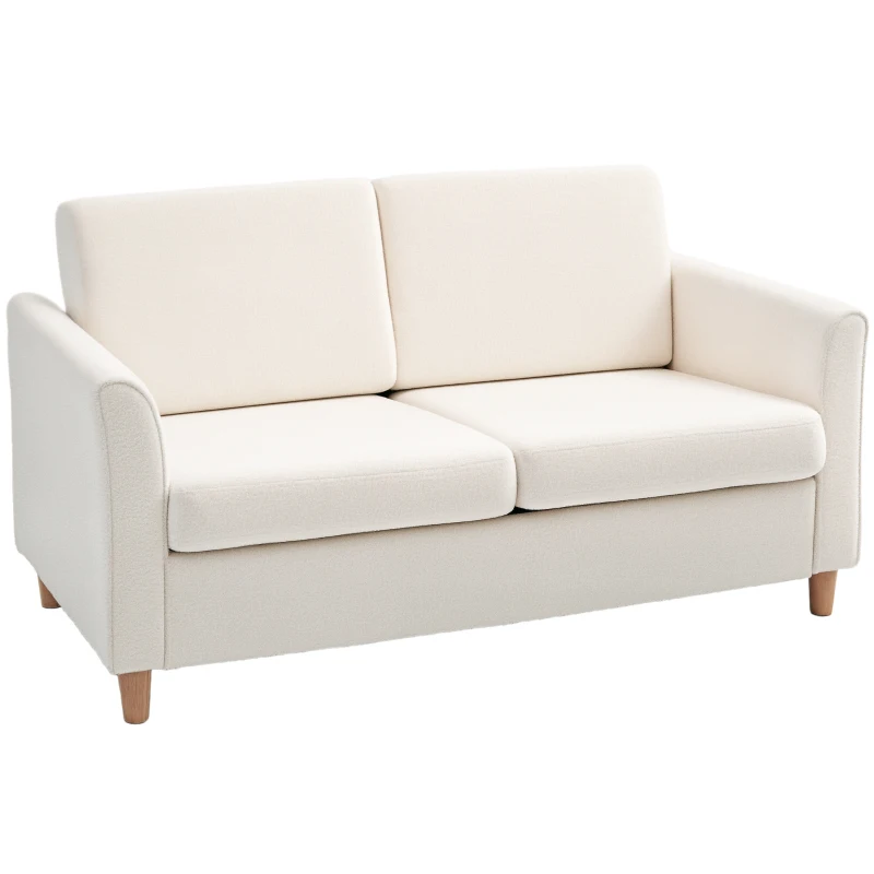 HOMCOM 2-Seat Sofa Two-Seater Couch with Armrests and Wood Legs for Living Room, Bedroom, Cream White