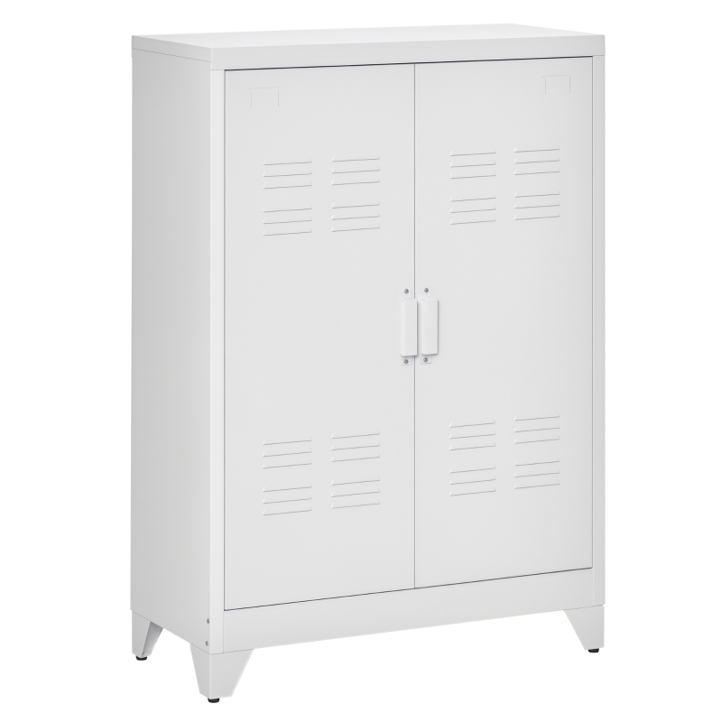 HOMCOM Industrial Storage Cabinet, Steel Garage Cabinet with Double Doors and Adjustable Shelves, White