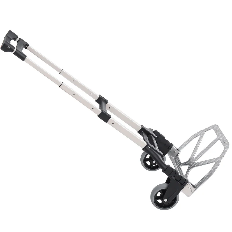 HOMCOM Folding Hand Truck and Dolly with 2 Wheels for Moving, Heavy Duty Luggage Handcart, Aluminum Box Cart with 3 Level Adjustable Telescoping Handle for 154lbs Load Capacity