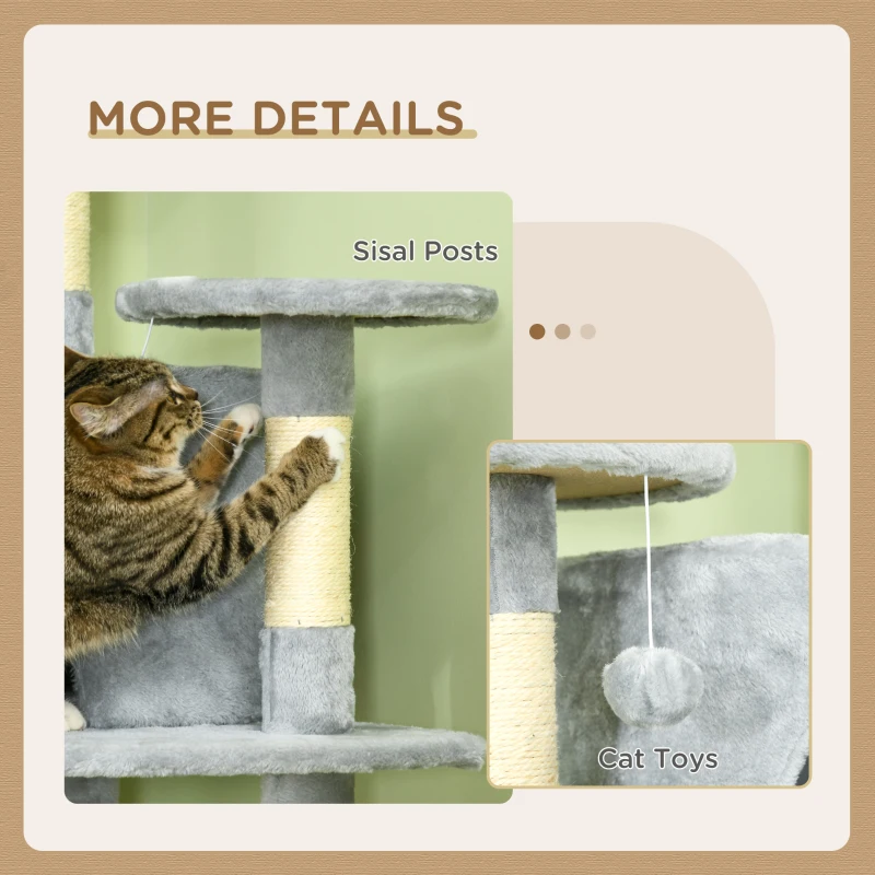 PawHut 79" Scratching Kitten Tree Condo Kitten Scratch Activity Center Toys Light Grey