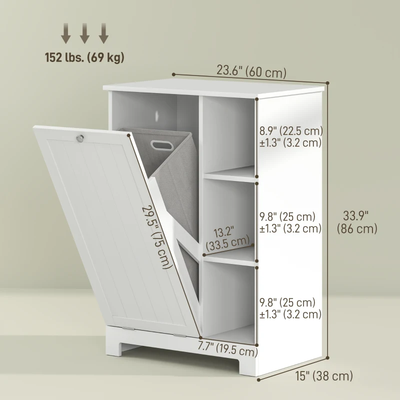 HOMCOM Laundry Cabinet with Removable Basket, Tilt Out Laundry Hamper with Adjustable Shelf and Open Compartments, White