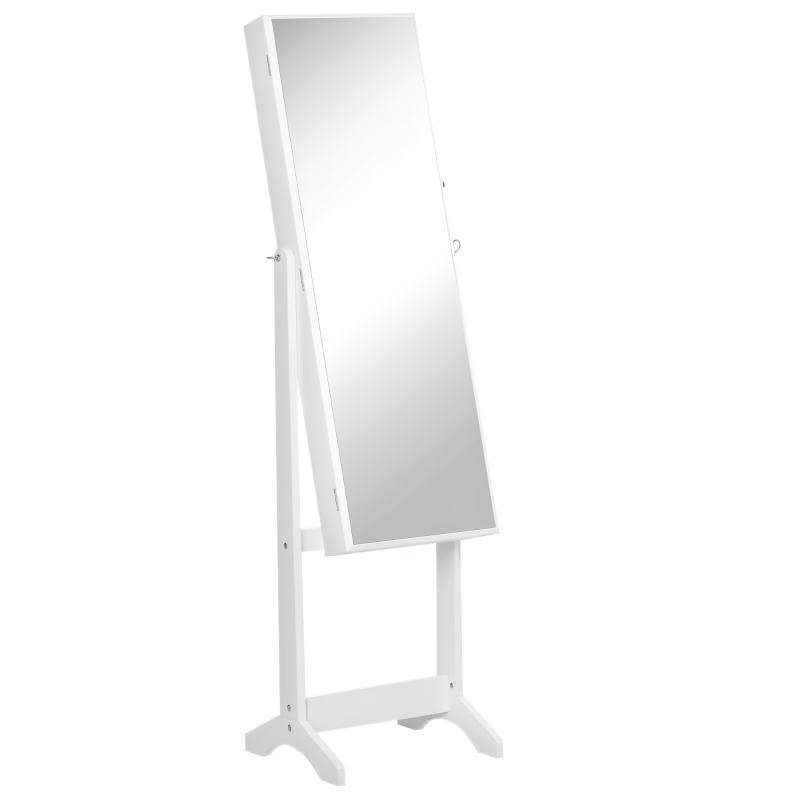 HOMCOM Mirror Jewelry Cabinet Armoire, Lockable Jewelry Organizer with Full-Length Mirror, 3 Angle Adjustable, White