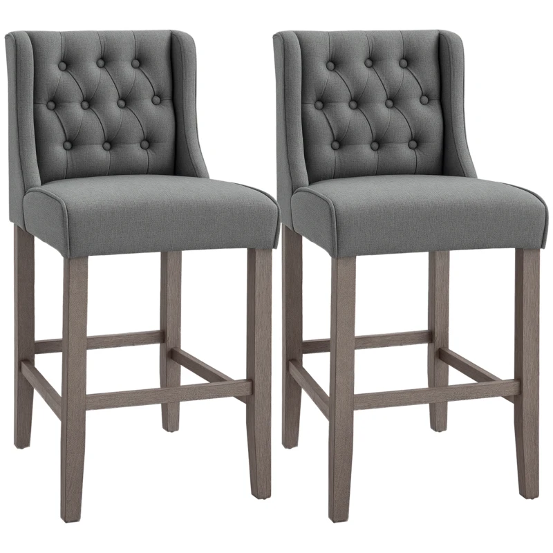 HOMCOM Set of 2 40Inch Button Tufted Bar stools High Counter Dining Height Chairs Grey