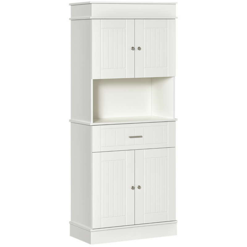 HOMCOM 72" Kitchen Pantry Cabinet, Freestanding Buffet with Hutch, Cupboard with Adjustable Shelf, Utility Drawer, 2 Door Cabinets and Countertop, White Wood Grain