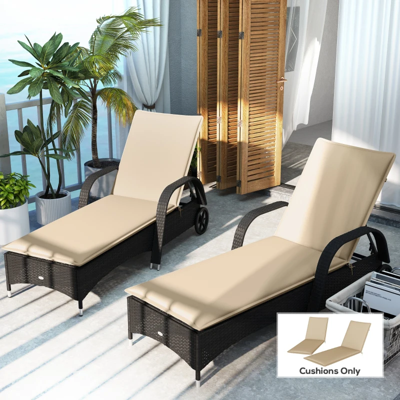 Outsunny Foldable Chaise Lounge Cushion Set of 2, Outdoor Lounge Chair Cushion Set, UPF50+ 200gsm Fabric, 76" x 23", Beige