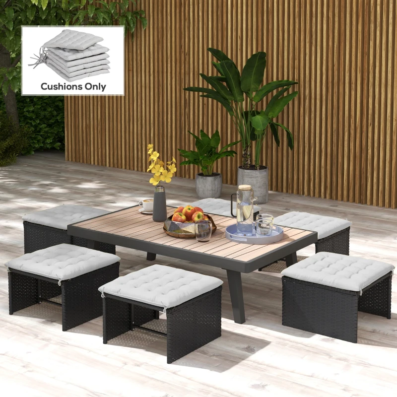 Outsunny 6-Piece Seat Cushion Pillows Replacement, Button Tufted Patio Chair Cushions Set with Ties, Light Grey