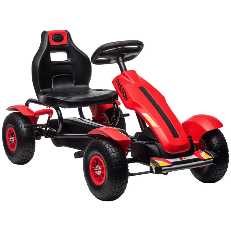 Aosom Pedal Go Kart for Kids, Pedal Car with Adjustable Bucket, Handbrake, 4 Rubber Wheels Powered Ride, Red