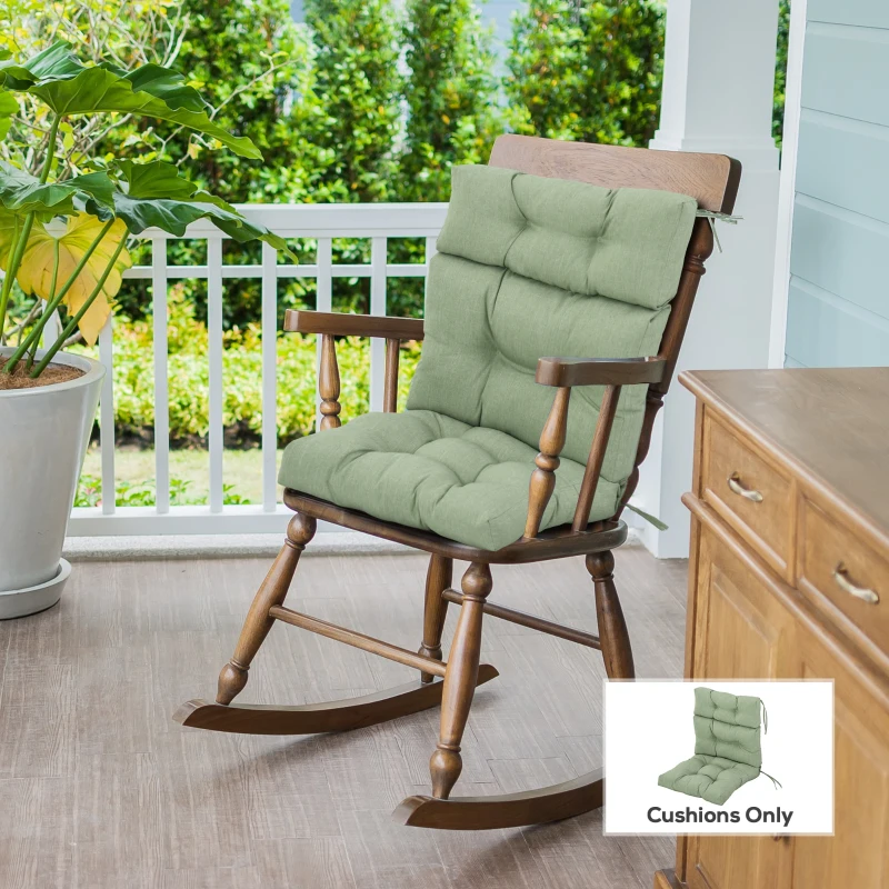 Outsunny Outdoor Patio Chair Seat/Back Chair Cushion Replacement, Tufted Pillow with Thick Filling and String Ties, Light Green