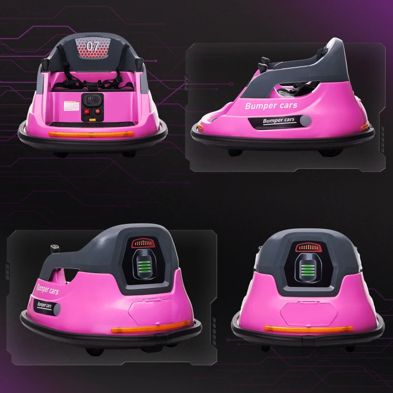 Aosom Bumper Car 12V 360° Rotation Electric Car for Kids, with Remote, Safety Belt, Lights, Music, for 1.5-5 Years Old, Pink