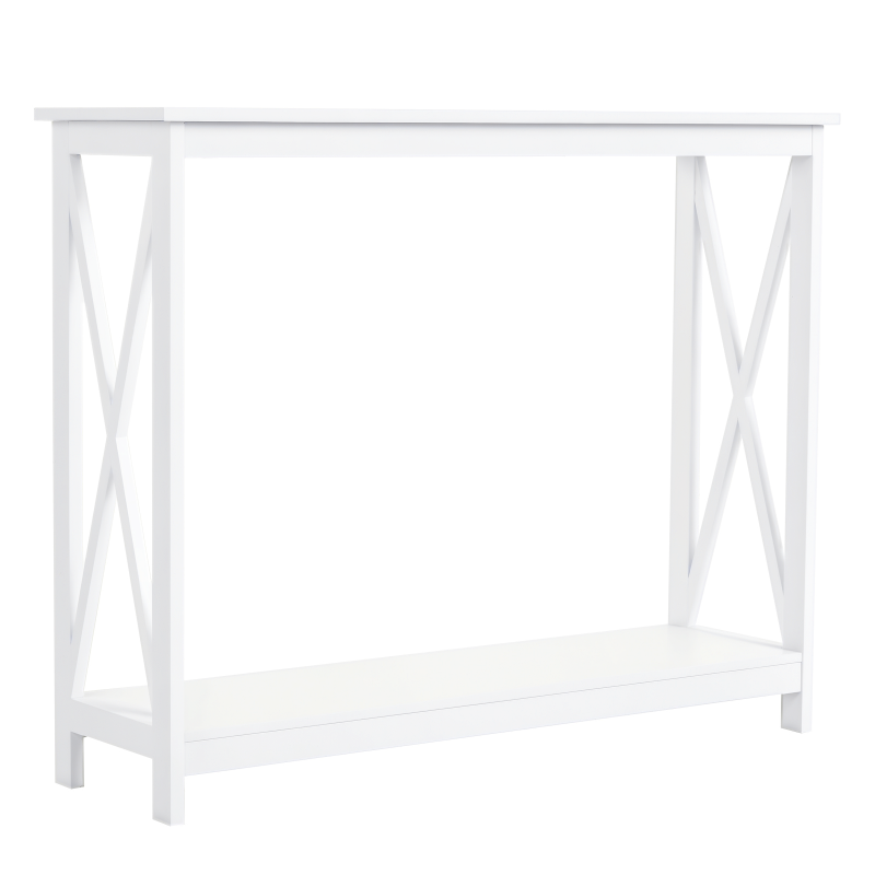 HOMCOM 40" Console Table, 2 Tier X-Design Narrow Entryway Table with Storage Shelf for Behind Couch, Living Room, Hallway, White