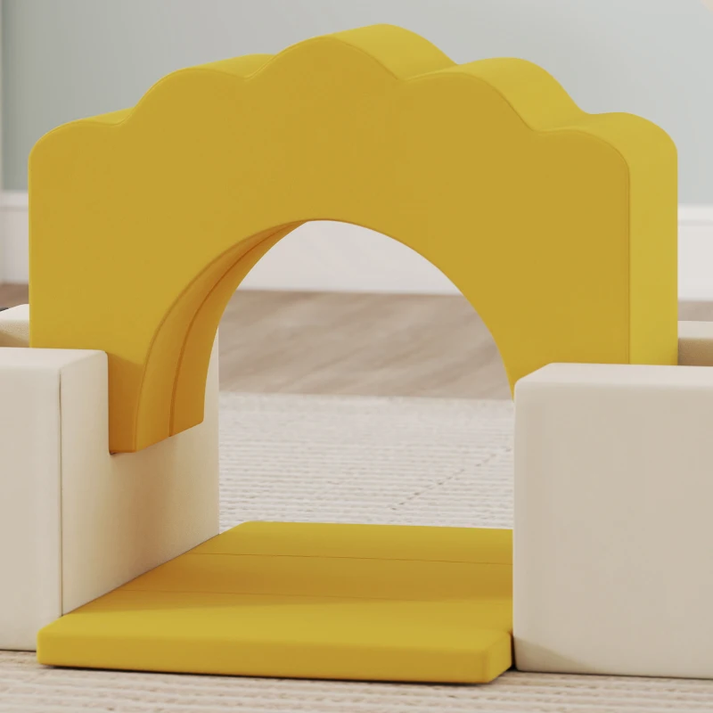 Qaba 7-Piece Baby Soft Play Set, Indoor Soft Play Gym Activity Play Set for Crawling, Sliding and Playing, Yellow