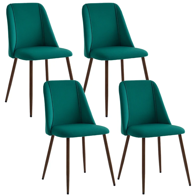HOMCOM Upholstered Dining Chairs Set of 4, Velvet Accent Chair with Back and Wood-grain Steel Leg for Kitchen, Green