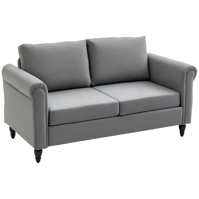 HOMCOM Vintage Loveseat, Upholstered Love Seat Furniture, Chenille-feel Fabric 2 Seater Sofa Couch with Rolled Arms, Gourd-Shaped Rubber Wood Legs for Living Room, Light Grey