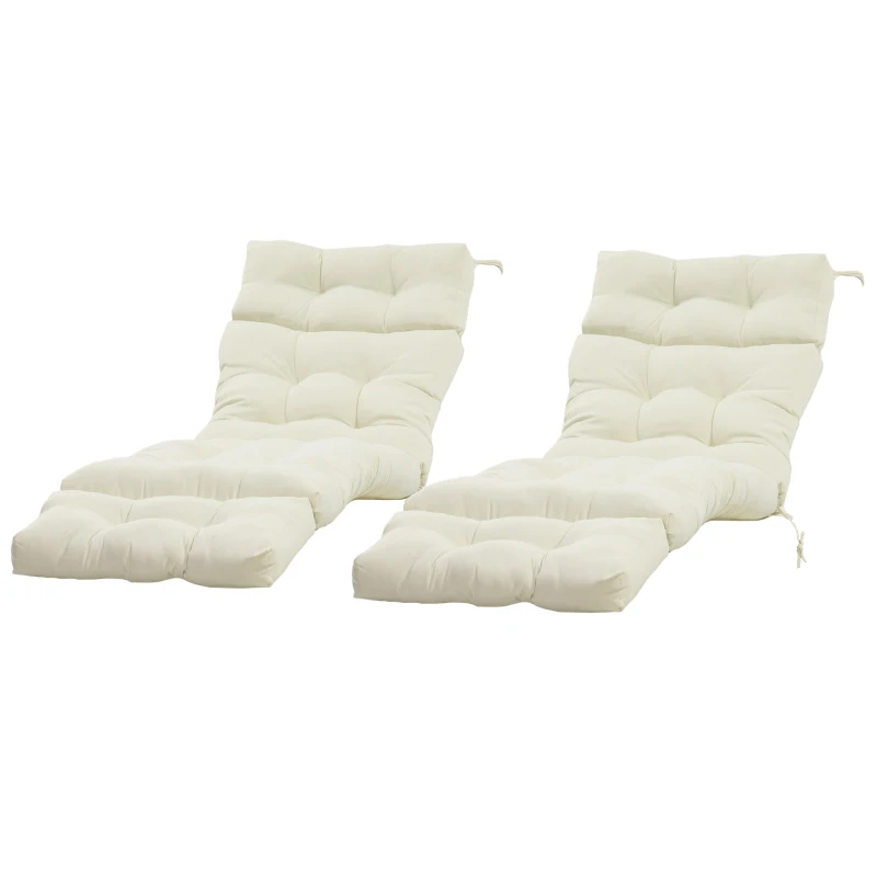 Outsunny Set of 2 Outdoor Chaise Lounge Cushions, 72" x 22" x 4.7" Patio Lounge Chair Cushions with Ties for Outdoor, Indoor, Cream White