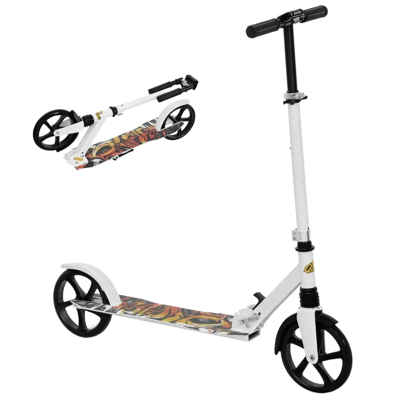 Qaba Kick Scooter for Kids Ages 6-12 with Adjustable Height, Rear-Fender Brake, 200mm Big Wheel, Foldable Design, White