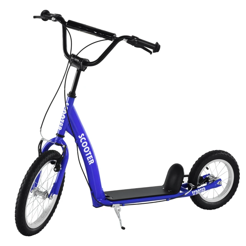 Aosom Youth Scooter Kick Scooter for Kids 5+ with Adjustable Handlebar 16" Front and 12" Rear Dual Brakes Inflatable Wheels, Blue