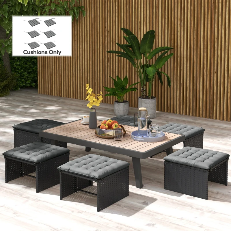 Outsunny 6-Piece Seat Cushion Pillows Replacement, Button Tufted Patio Chair Cushions Set with Ties, Charcoal Grey