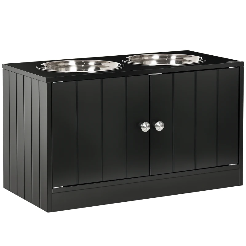 PawHut Large Elevated Dog Bowls with Storage Cabinet Containing Large 44L Capacity, Raised Dog Bowl Stand Pet Food Bowl Dog Feeding Station, Black