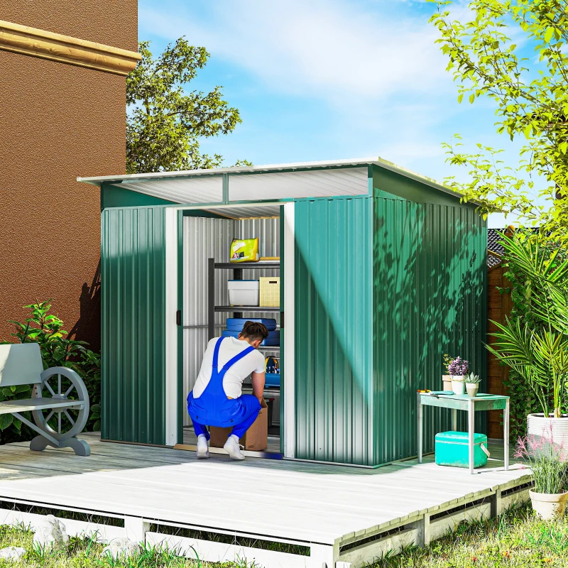 Outsunny 6' x 8.5' Outdoor Metal Garden Shed Utility Tool Storage Steel Backyard House, Dark Green