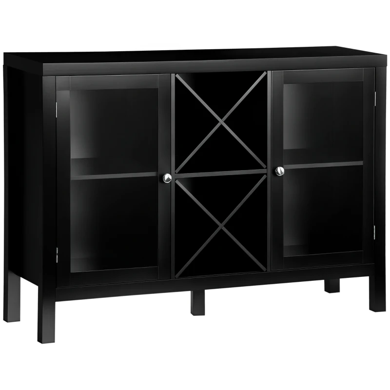 HOMCOM Sideboard Buffet Cabinet with Removable Wine Rack, Tempered Glass Door and Adjustable Shelves, Coffee Bar Cabinet for Living Room, Kitchen, Entryway, Black