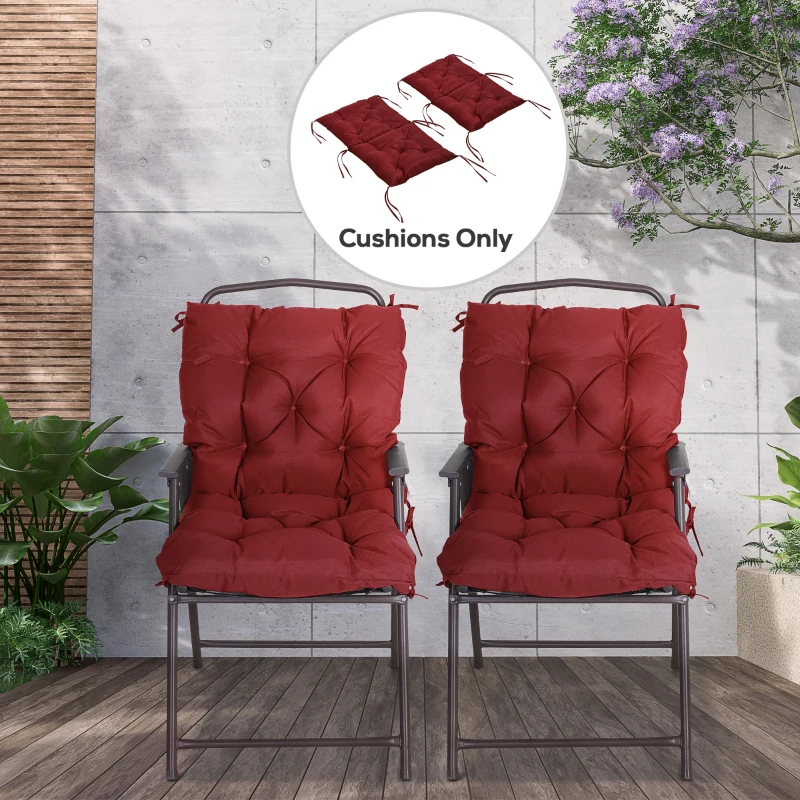 Outsunny Patio Chair Cushions Set of 2, 39" x 20" x 3" Outdoor Tufted Cushion Set with Ties for Indoor Outdoor Garden Furniture, Wine Red