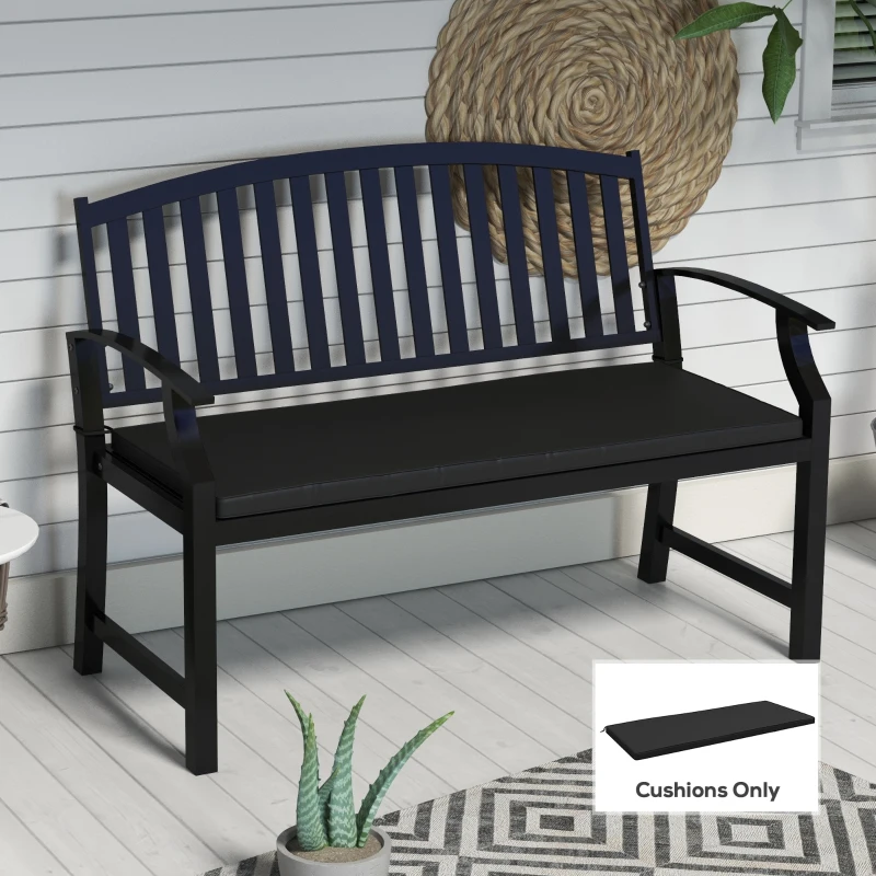 Outsunny 2-Seater Patio Bench Cushion Outdoor Seat Swing Replacement Pad with Zipper Cover, Ties for Patio, Garden, Black