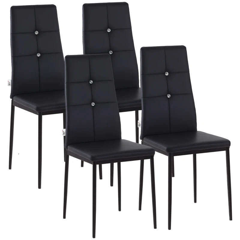 HOMCOM Set of 4 Modern Style Dining Chairs, Button Tufted High Back Side Chairs with Upholstered Seat, Steel Legs for Living Room, Kitchen, Study, Bedroom, Black