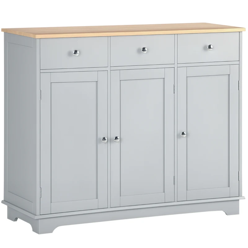 HOMCOM Modern Sideboard, Buffet Cabinet with Storage Cabinets, Drawers and Adjustable Shelves for Living Room, Grey