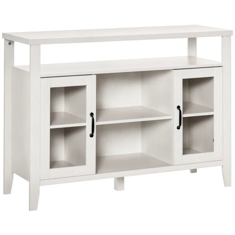 HOMCOM Rustic Style Sideboard Serving Buffet Storage Cabinet Cupboard with Glass Doors and Adjustable Shelves for Kitchen and Dining Area, White Wood