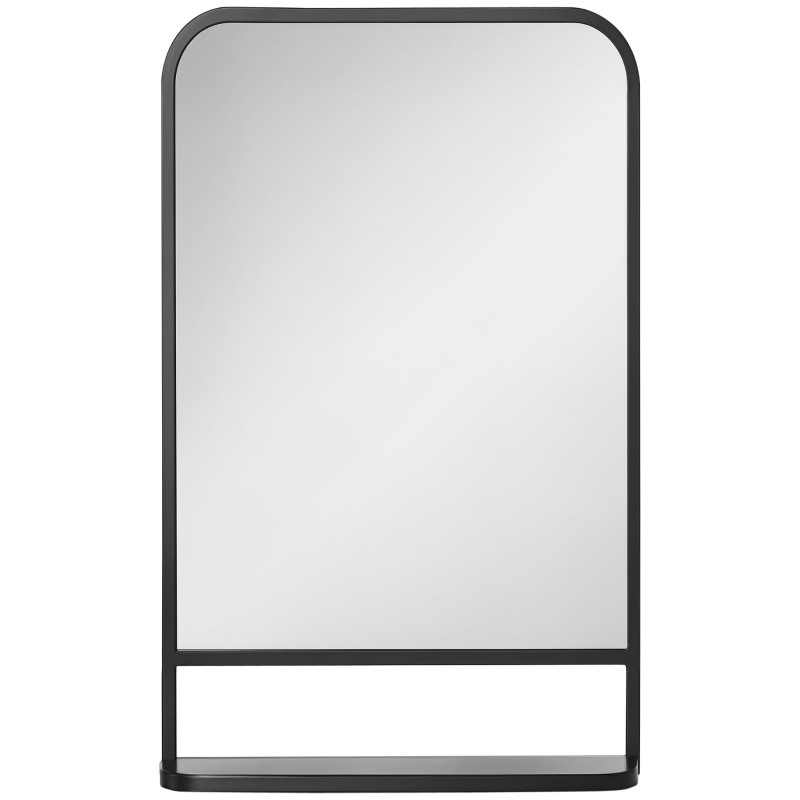 HOMCOM 34" x 21" Rectangle Modern Wall Mirror with Storage Shelf, Mirrors for Wall in Living Room, Bedroom, Black