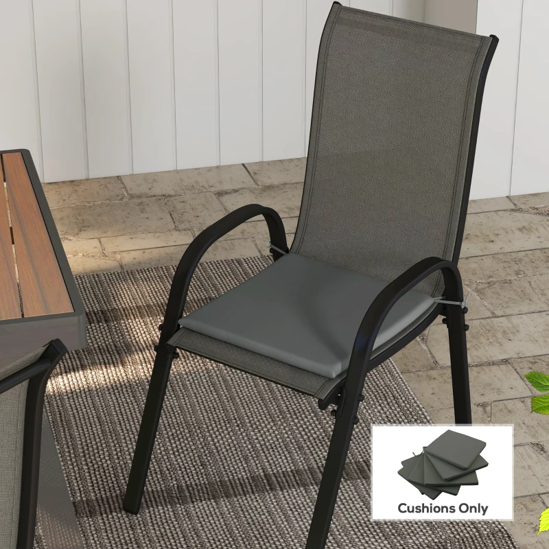 Outsunny 6-Piece Seat Cushion Pillows Replacement, Patio Chair Cushions Set with Ties for Indoor Outdoor, Charcoal Grey