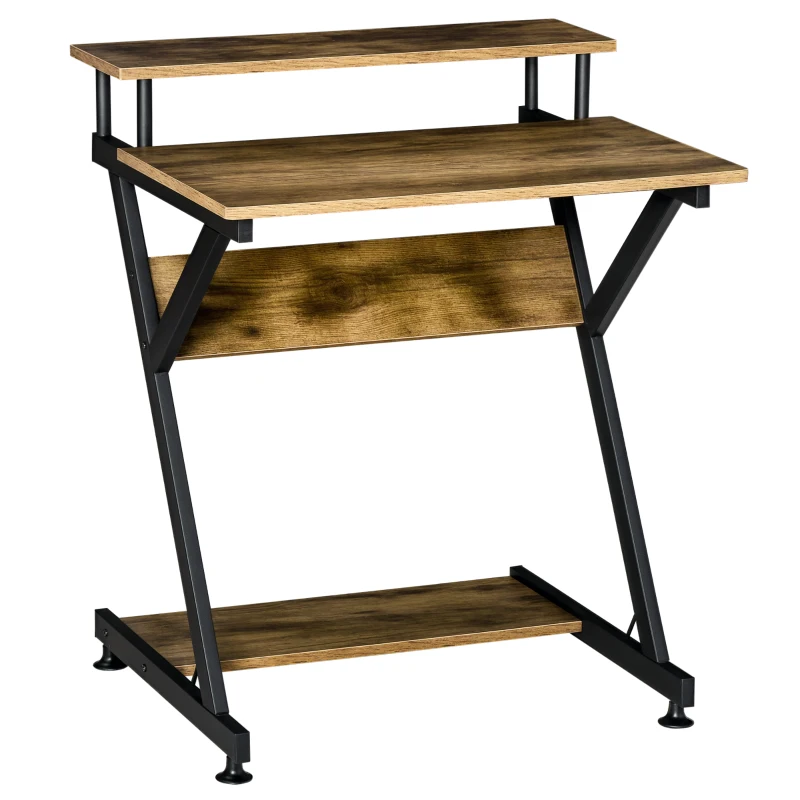 HOMCOM 28" Compact Computer Desk, Industrial Z-Shaped Writing Desk with Monitor Shelf and Storage, Workstation for Home Office