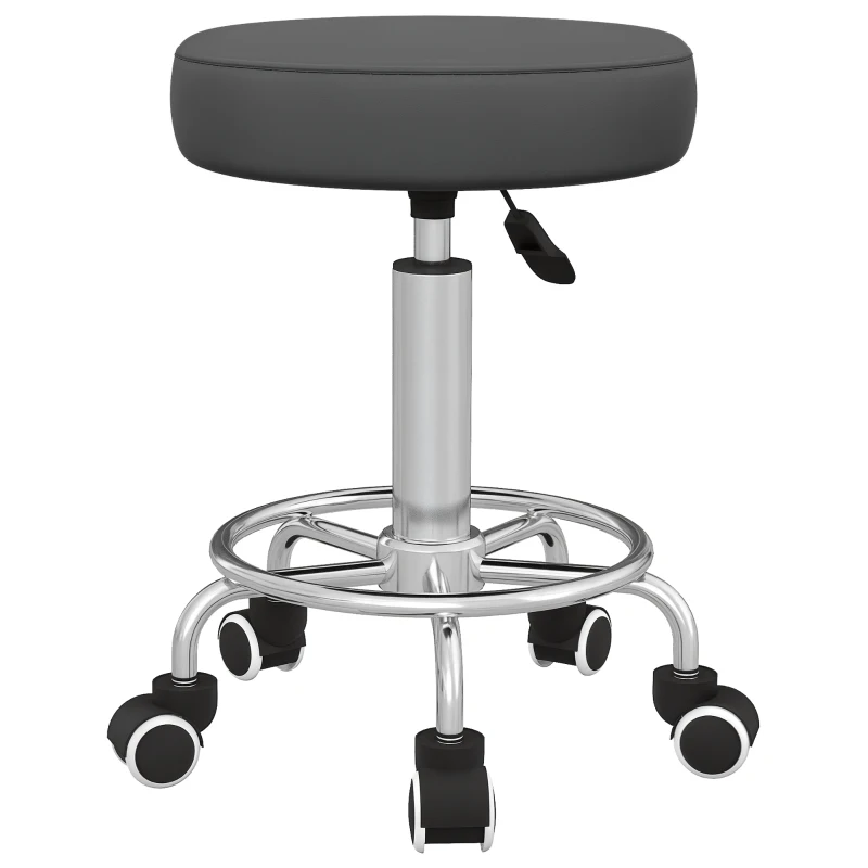 Vinsetto Salon Stool with Adjustable Height, PU Leather Barber Rolling Massage Tattoo Chair for Bar Beauty SPA, Grey
