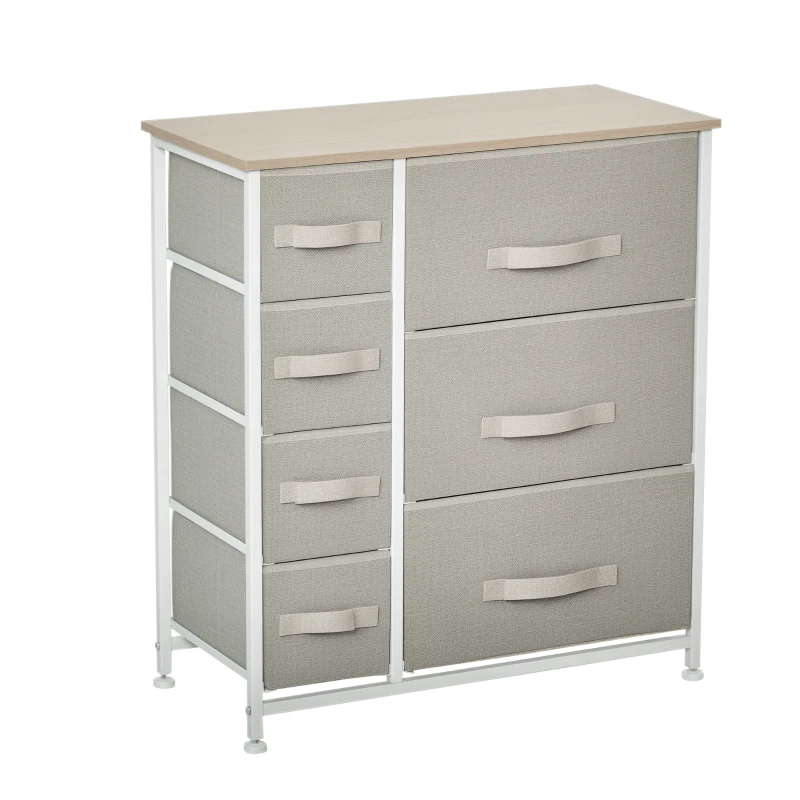 HOMCOM 7-Drawer Dresser Storage Tower Cabinet Organizer Unit, Easy Pull Fabric Bins with Metal Frame for Bedroom, Closets, Light Gray