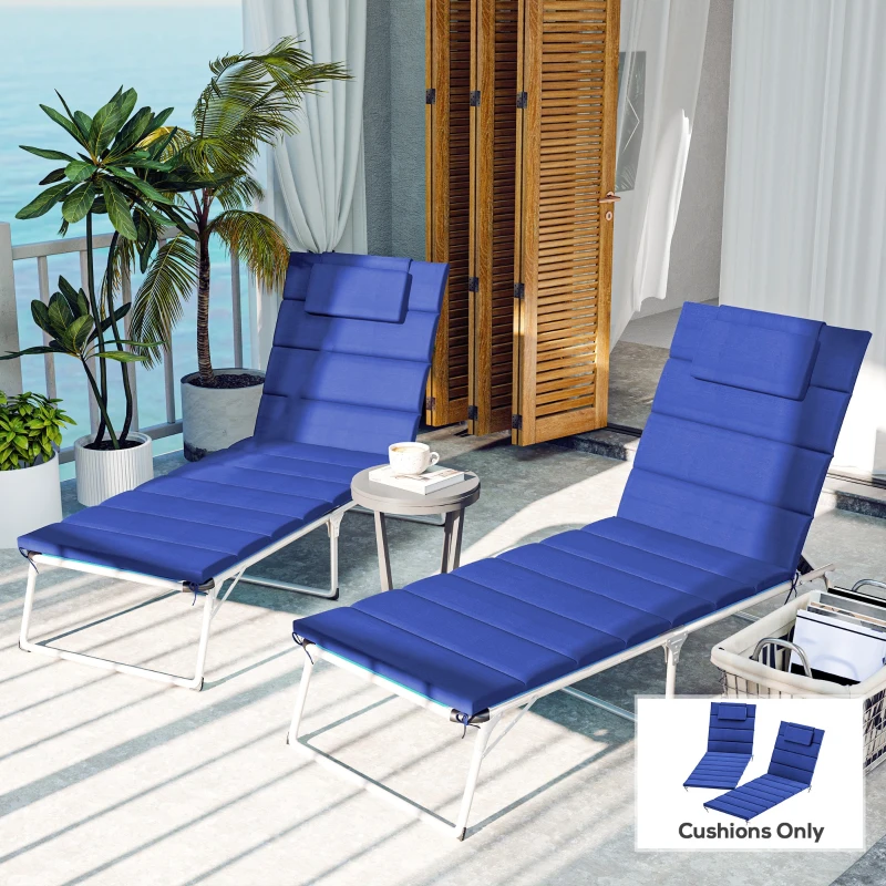 Outsunny Foldable Chaise Lounge Cushion Set of 2, Outdoor Lounge Chair Cushion Set, UPF50+ 230gsm Olefin, 80" x 26" Dark Blue