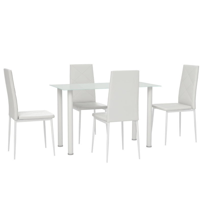 HOMCOM Modern Dining Table Set for 4, Space-Saving 5 Pieces Kitchen Table Set with Rectangle Table and Steel Frame, White