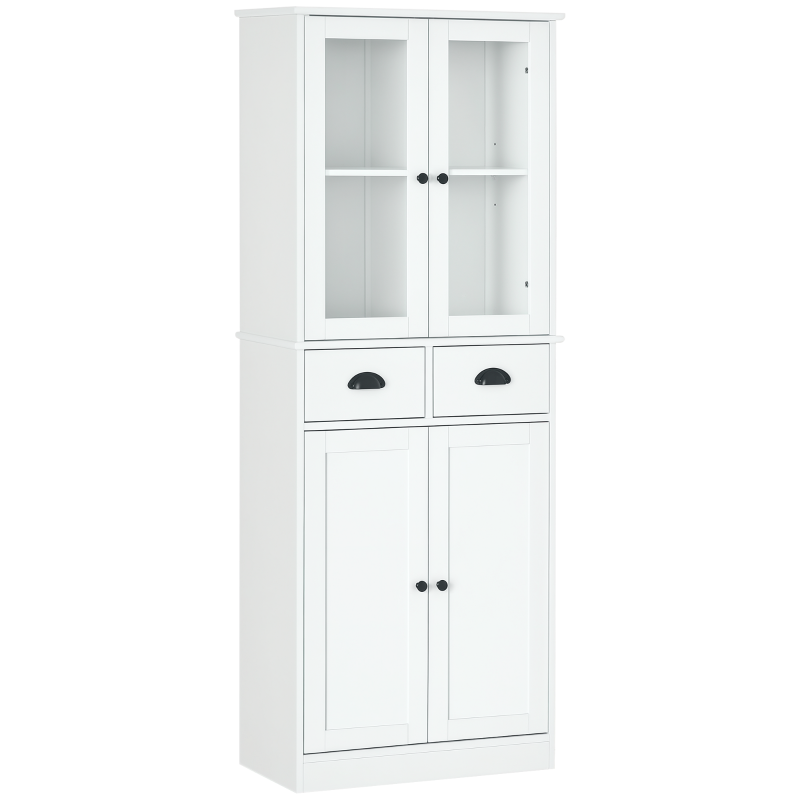 HOMCOM 61" Kitchen Pantry Cabinet, Freestanding Farmhouse Buffet Storage Cabinet with Soft Close Glass Doors and Adjustable Shelves, White