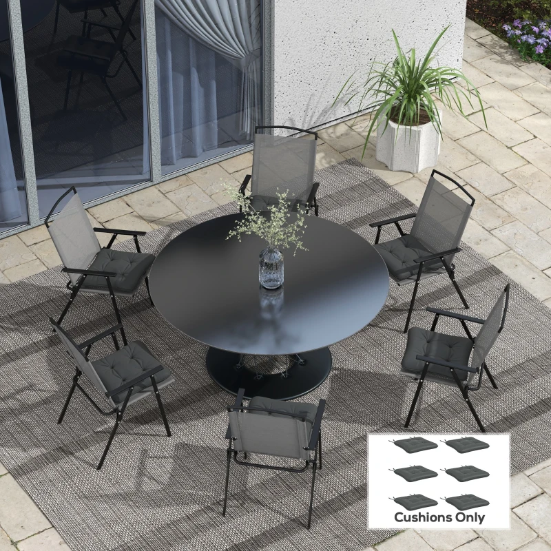 Outsunny 6-Piece Seat Cushion Replacement, Outdoor Patio Chair Cushions Set with Ties, Button Tufted, Charcoal Grey