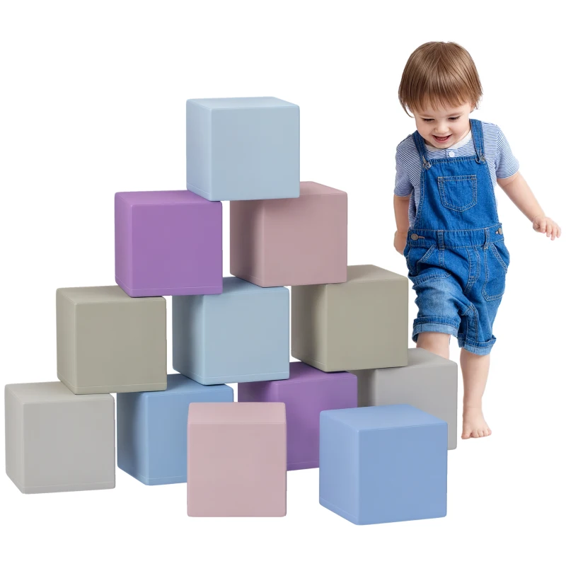 Soozier 12 Piece Soft Play Blocks Soft Foam Toy Building And Stacking Blocks - Multicolours