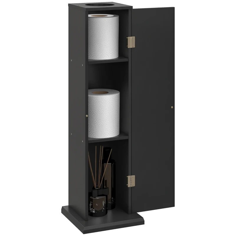 HOMCOM Small Toilet Paper Cabinet, Bathroom Corner Cabinet with Doors and Shelves for Paper Shampoo, Black