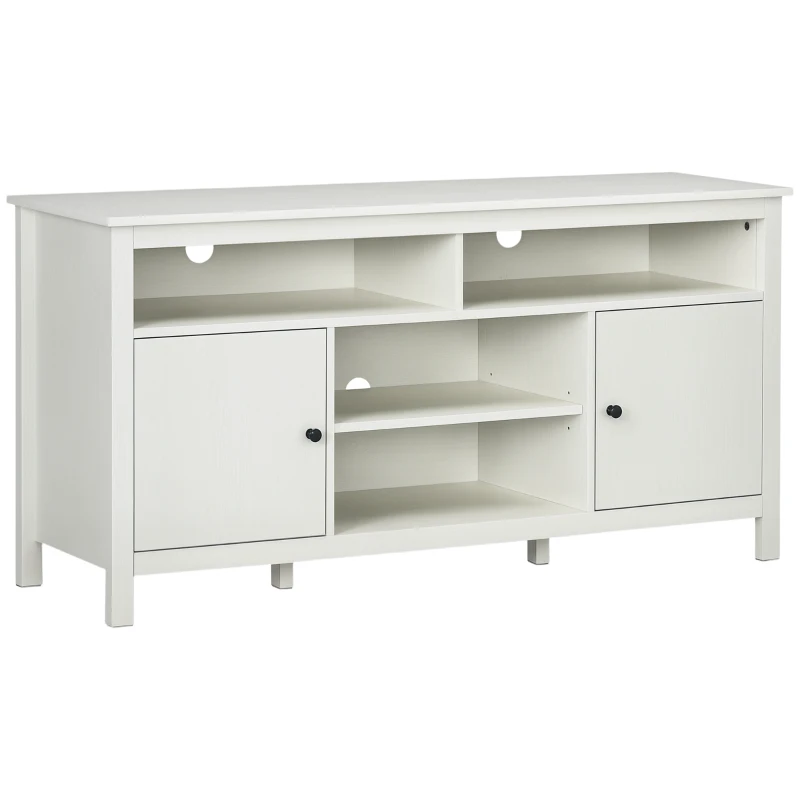 HOMCOM TV Stand for 65 Inch TVs, TV Cabinet with Wooden Shelves and Doors, Entertainment Center for Living Room, Bedroom, White