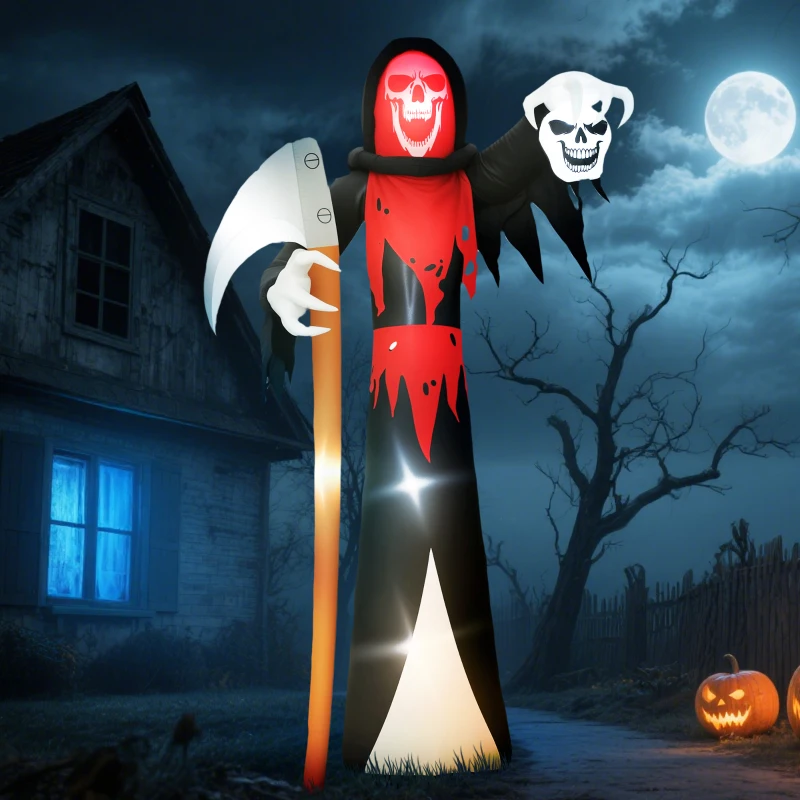 Outsunny 12 FT Halloween Inflatable Grim Reaper, Blow Up Garden Decor with Built-in Lights for Halloween Party Indoor, Outdoor