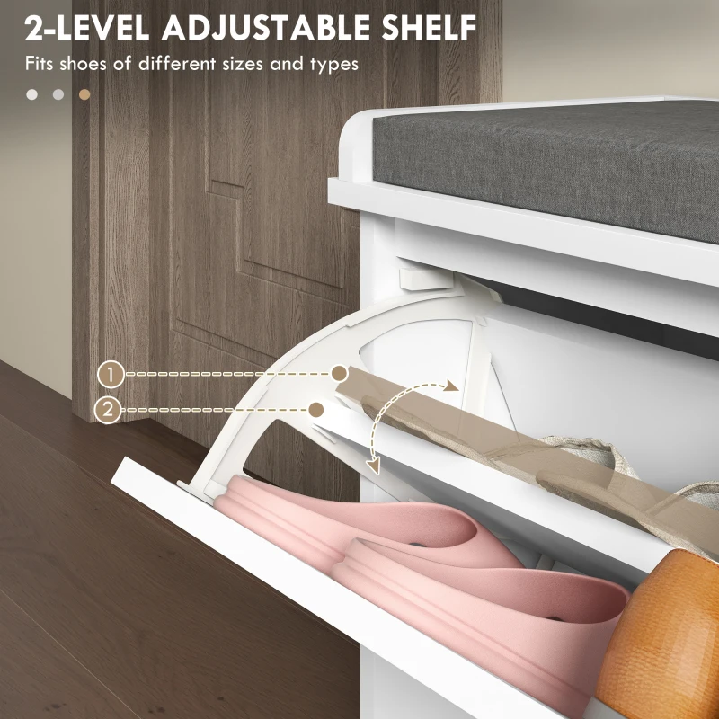 HOMCOM Shoe Storage with Seat, Upholstered Hallway Bench, Shoe Bench with Flip Drawer, Adjustable Shelf for 8 Pairs of Shoes