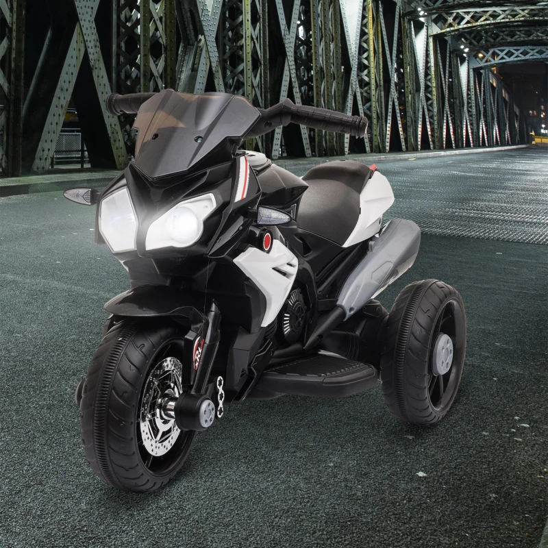 Qaba Kids Electric Motorcycle Ride-On Toy with 3 Wheels, Music, Horn, Lights, Black