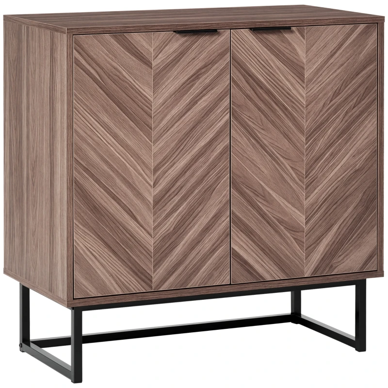 HOMCOM Sideboard Buffet Cabinet, Chevron Double Door Kitchen Cabinet, Accent Cabinet with Adjustable Shelf, Walnut