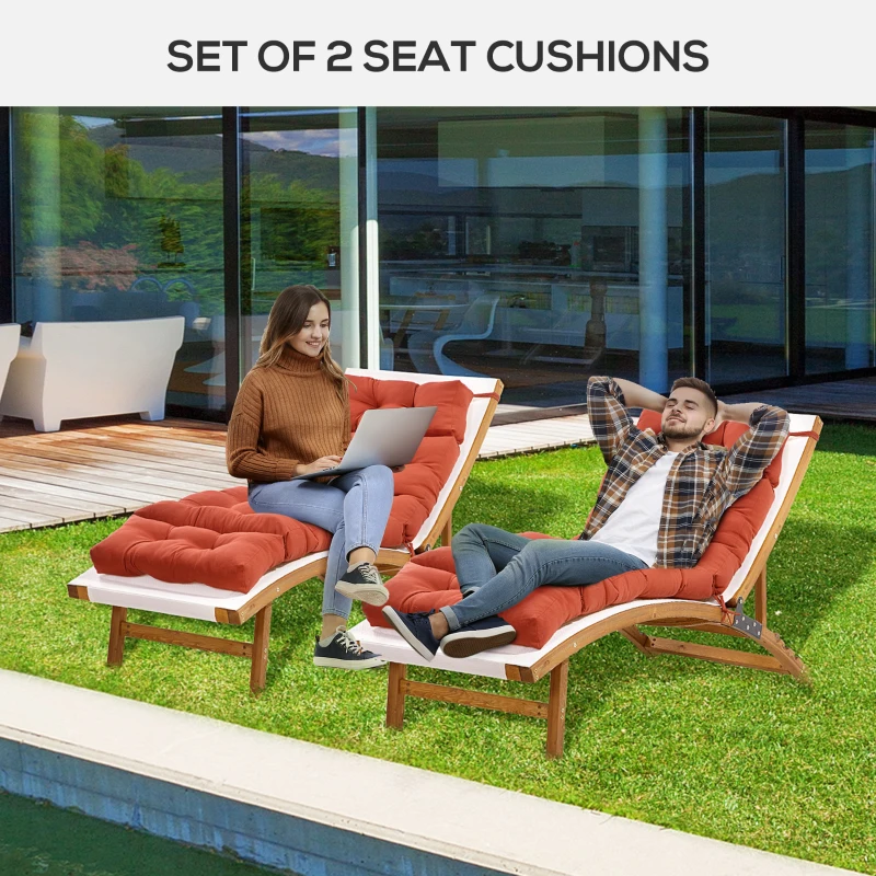 Outsunny Set of 2 Outdoor Chaise Lounge Cushions, 72" x 22" x 4.7" Patio Lounge Chair Cushions with Ties for Outdoor, Indoor, Red