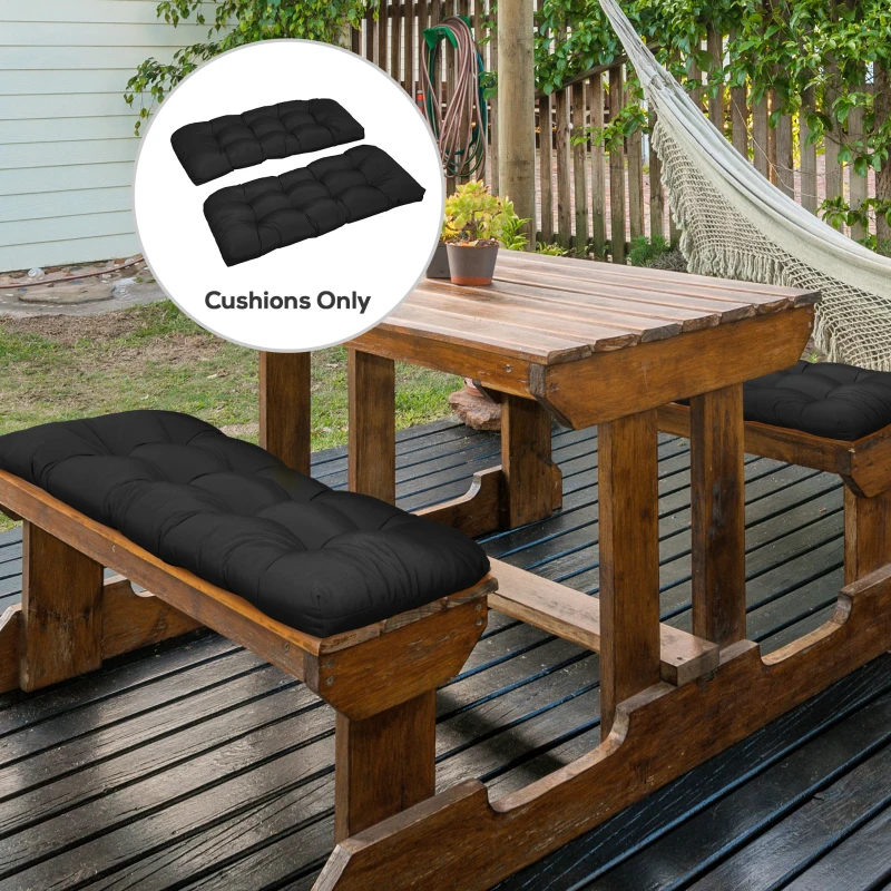 Outsunny Set of 2 Patio Bench Replacement Cushions, 2 Seater Outdoor Loveseat Cushion Seat Pad, 43" x 19" x 3", Black